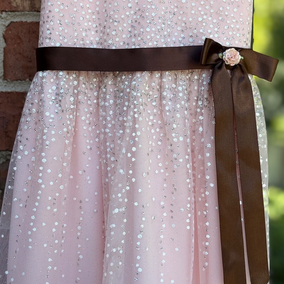 Blush Sequin Party Dress with Satin Sash – Size 10 - Picture 2 of 4